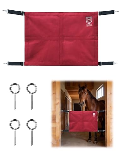 Harrison Howard Stall Guard for Horse Barn with Adjustable Straps and Sturdy Spring Hooks Included Horse Stall Guard, Red - color: Red