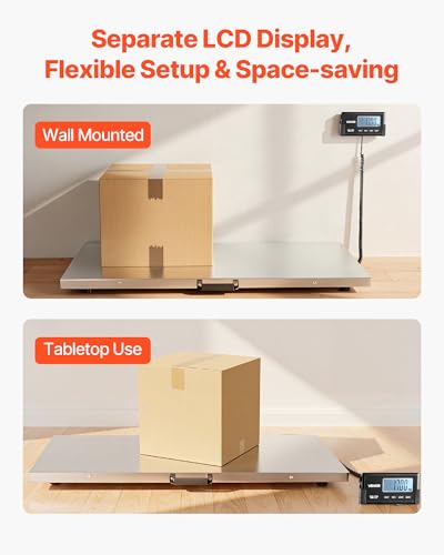 VEVOR Digital Shipping Scale, 0.1 lbs High Accuracy, 660 lbs Postal Scale with LCD Display, Hold/Tare Function & AC/DC Power Supply, Fit for Packages, Postage, Luggage, Battery & Adapter Included | For Packages, Postage and Luggage, LCD Display, Hold/Tare