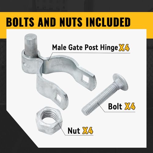 VIVIDA 2-3/8" Chain Link Fence Gate Hinge, Male Gate Post Hinge, 4 PCS | Chain Link Fence Hardware, Galvanized Steel, For 2-3/8" OD Post, Bolts & Nuts Included - size: 2-3/8" (4 PCS)