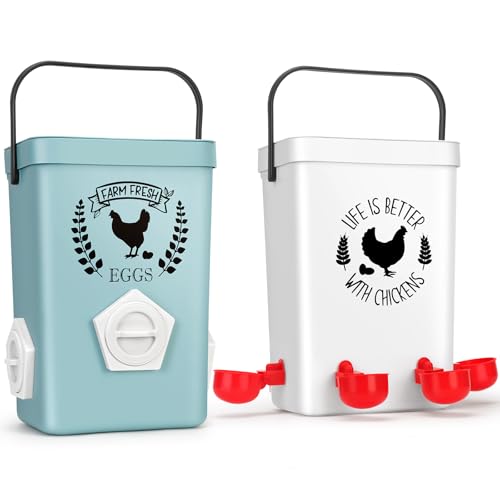 TGEYD Chicken Feeder and Waterer Set, No-Waste Hanging Feeder for Backyard Chickens, 3 Gal Waterer & 15LB Feed Bin