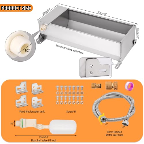 Automatic Livestock Water Trough Large Capacity, Self Filling Dog Waterer | Outdoor Animal Drinking Water Bowl Dispenser with Float Valve, Stainless Steel Water Trough for Horse,Goat,Pig,Dog,Sheep