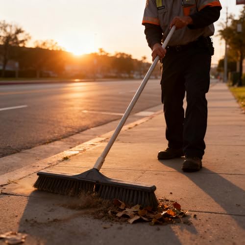 Eyliden Heavy Duty Push Broom 24" with 66" Long Handle | Garage Sweeper, Outdoor Stiff Bristles, For Concrete Sidewalk Driveway Yard Patio Deck Warehouse, Sweep Snow