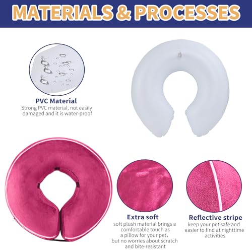 Inflatable Reflective Dog Cone Collar Alternative After Surgery,Doggie Recovery Dount Neck Ecollar,Adjustable Soft Dog Cone Collar for Small Medium Large Dogs (Pink, S) - color: Pink, size: Small（8.5"-10.5"）
