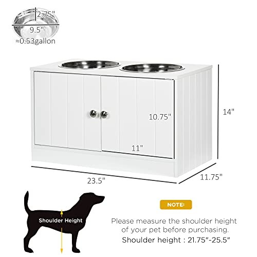 PawHut Large Elevated Dog Bowls with Storage Cabinet Containing Large 44L Capacity, Raised Dog Bowl Stand Pet Food Bowl Pet Feeding Station, White | Raised Dog Bowl Stand, Pet Feeding Station - color: White