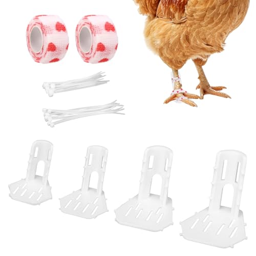4pcs Poultry Leg Splint Set, Poultry Broken Leg Support Curled Toe Corrector with 2 Bandages 10 Long Cable Ties & 10 Short Cable Ties for Chicken Duck Goose