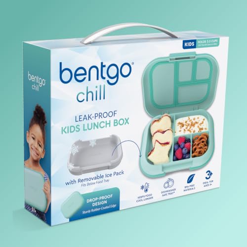 Bentgo Chill Kids 4-Compartment Bento Box Leakproof Lunch Box | Built-In Ice Pack, 3.3 Cup Capacity, BPA-Free, Microwave & Dishwasher Safe Tray, Ideal for Ages 3–7 (Aqua) - color: Aqua
