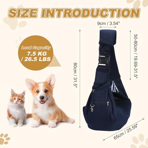 Dog Sling Carrier for Small Dogs and Cats Up to 16.5 Lbs, Breathable with Shoulder Pad Pet Crossbody Shoulder Bag, (Dark Blue, 1 Pcs) Intended for Outdoor/Camp/Travel - color: Dark Blue