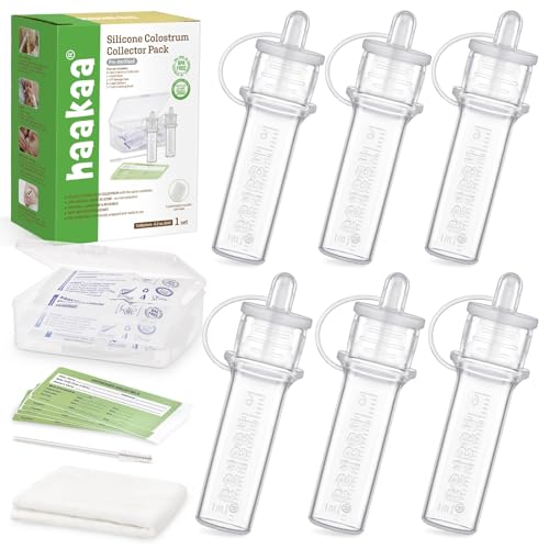 haakaa Silicone Colostrum Collector 6ml/6pcs Pack | World-first design, 3-in-1 Collector, Safe food-grade silicone-BPA Free, Ready-to-use pack,Replace disposable syringes - size: 6 Count (Pack of 1)-6ml