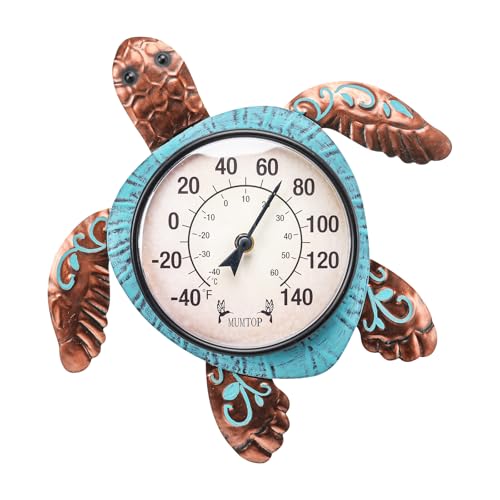 Outdoor Thermometer, Turtle Outside Decor for Patio Pool Garden | No Battery Needed Wall Mounted Wall Art Beach Gifts Waterproof