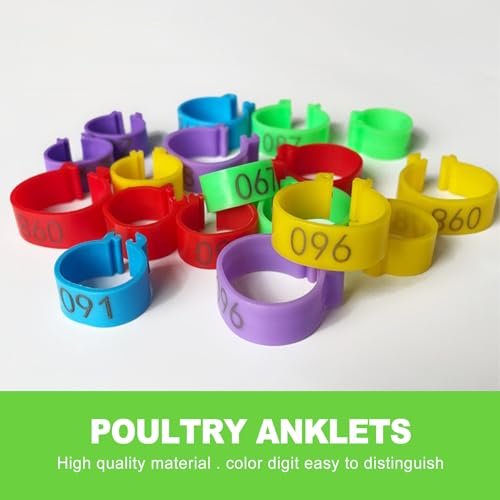 16mm Numbered Poultry Leg Bands – Colorful Chicken Leg Rings for Ducks, Geese, Turkeys, Game Birds – Bird Identification Bands for Poultry Breeding & Flock Management