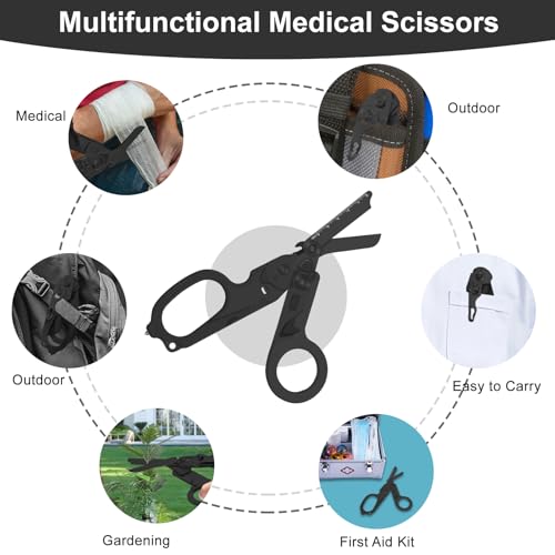 6-in-1 Heavy-Duty Emergency trauma shears(Pitch black) - color: Pitch Black