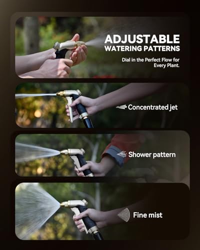 RAINPOINT Garden Hose Nozzle, 100% Heavy Duty Metal Hose Sprayer, High Pressure Water Hose Nozzle with Adjustable Spray Patterns and Flow Control for Watering Plants, Car Washing, Pet Washing,L-Brown - color: Light Brown