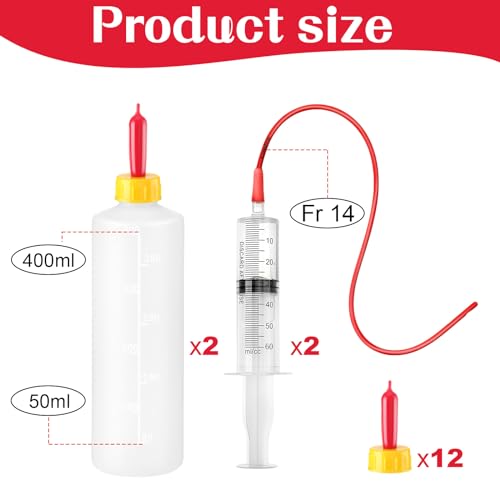 Havawish Lamb & Goat Bottle Kit - 18 Pcs, 2 x 400ml Lamb Bottles, 12 Animal Milk Drink Nipples, Goat Feeding Tube Kit
