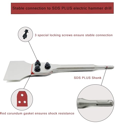 SDS Plus Floor Scraper 3 in. x 12 in. Wide Tile Flooring Adhesives Remover, Thinset Removal Tool Chisel Bit with Spare Blades for Rotary Hammer Drill - size: 3X12''