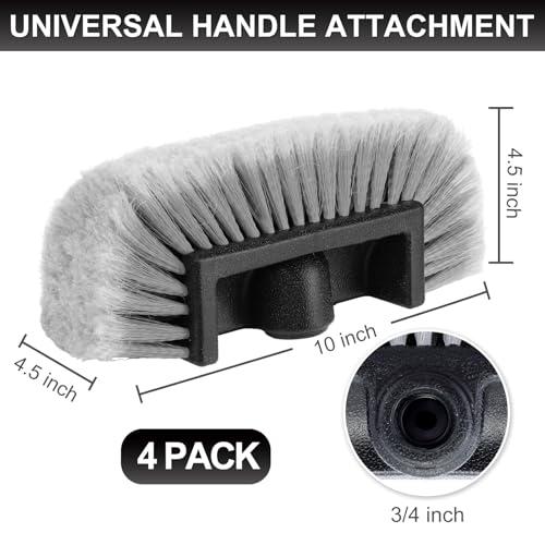 Vesici 4 Pcs Car Wash Brush Head with Soft Detailing Bristle Flow Thru Car Cleaning Brush Exterior Cars Wash Equipment for Auto Truck RV Boat Camper Washing, 10 Inch (Grey) - color: Gray