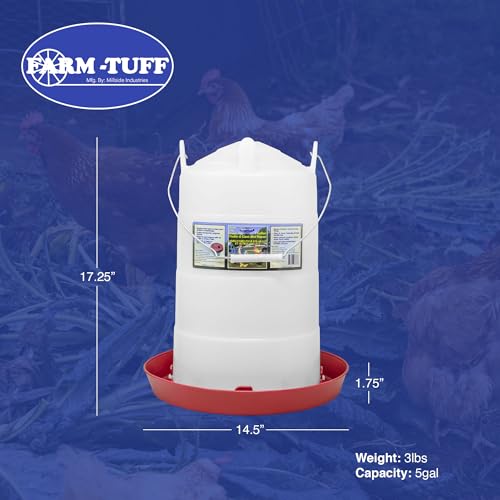 FARM-TUFF Plastic Easy Fill Poultry Waterer, 5 Gallon Capacity – Chicken and Game Bird Water Dispenser – Gravity-Fed Plastic Water Fountain for Hens, Ducks, Turkeys, and Backyard Flocks