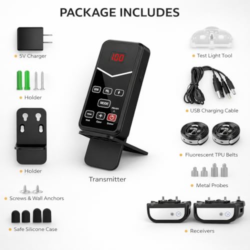 2026 Advanced 2-in-1 Wireless Dog Fence & Dog Training Collar for 2 Dogs, Portable with LCD Display, Adjustable 300M Range & Warning Levels, Rechargeable, Wireless Dog Fence (Black) - color: Black