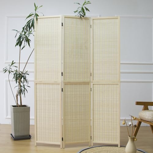 3 Panel Room Divider and Folding Screen Divider,Two in One Detachable and Foldable Panel Divider for Room Separation,Beige,67" H x 46" W - color: Beige, size: 3 Panel