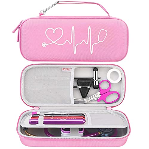 BOVKE Stethoscope Case for 3M Littmann Classic III Monitoring, Lightweight II S.E, Cardiology IV Diagnostic, MDF Acoustica Stethoscopes, Extra Room for Nurse Essentials and Medical Supplies, Pink - color: Pink