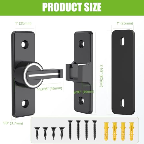 Barn Door Lock Hardware, 90 Degree Heavy Duty Gate Latches Flip Latch Safety Door Bolt Latch Lock, Barn Sliding Door Latch Lock Suitable for Garden, Bathroom, Outdoor, Garage, Window - color: Black (Luminous)