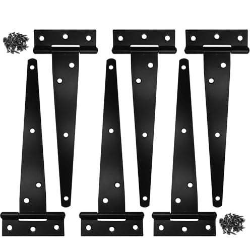 Murtenze Heavy Duty T-Strap Hinge, Black, 8 Inch, 6 pcs | Shed Door Hinges, Gate Hinges, Tee Hinge Wrought Hardware, For Wooden Fences Yard, Rustproof - color: Black, size: 8 Inch - 6Pack