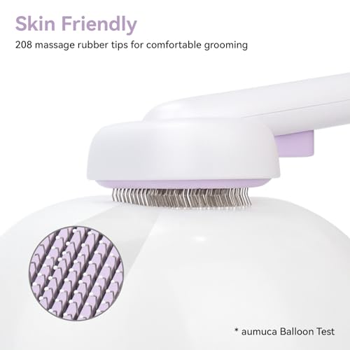 aumuca Cat and Dog Grooming Brush for Shedding, Removes Loose Fur from Long or Short Haired Pets - Ideal for Cats, Kittens, Rabbits, and More - Purple | Self Cleaning Pet Brush for Long or Semi-Short Haired Cats, Removing Loose Fur & Tangles and Massage -