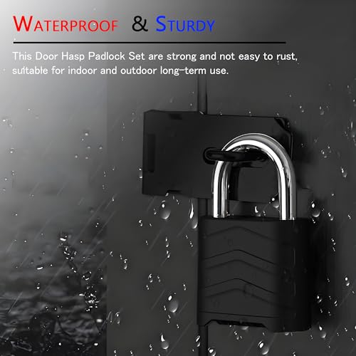 2 Set of Door Security Lock Kit, 4 Digit Combination Waterproof Padlock with 180-Degree Stainless Steel Garden Gate Hasp Lock,for Shed Door Wooden Gate Storage Box (Black 4 inch) - color: Door Latch with Combo Lock - 2 Pack