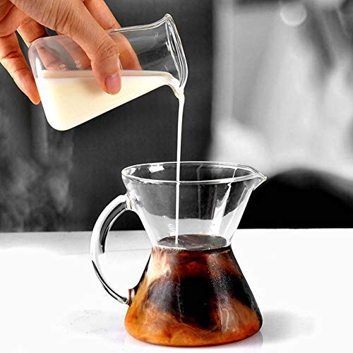 Joyzan Milk Frother Cup, Glass Espresso Steaming Pitcher Coffee Measuring | Small Frothing Creamer Mixing Pitcher Measurement Scales Heat Resistant 100ml Kitchen Restaurant Cappuccino Latte Triple Jug