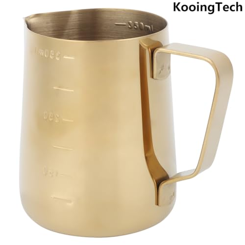 Frother Cup Milk Frother Gold Frothing Pitcher with Scale 350ml | Milk Frothing Cup Stainless Steel Home Office Coffee Frother Cups for Gold Coffee Bar Accessories