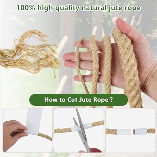 1/2 Inch x 50 Feet Natural Jute Rope, 13mm Jute Twine Hemp Rope, Twisted Manila Hemp Ropes for Craft Projects, Gardening, Indoor and Outdoor Use, Home Decorating, DIY - size: 1/2inch x 50feet