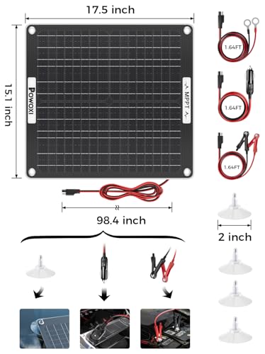 POWOXI MPPT 30W 12V Solar Car Battery Trickle Charger & Maintainer ETFE | Waterproof Flexible Solar Panel Kit | Prevents Overcharging with Smart Controller | Fits 12V Batteries for Boats, RVs & More - size: 30W-MPPT Pro