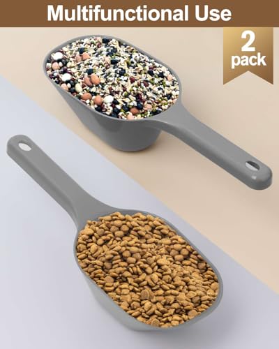 2 PACK Dog Food Scoop,1 Cup Capacity Pet Food Scoop For Dog and Cat (Grey) | Clear Markings for Precise Measuring 1/2 and 1 Cup Lines,Dishwasher Safe,Plastic,Portable and Sturdy - color: Grey