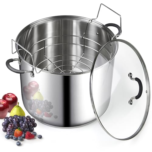 Cook N Home Stainless Steel Water Bath Canning Pot with rack and Lid, | 20 Quart Large Pots Steam Canner - Home Canning Pot for Preserving, Pickling & Jams, All Stovetops Compatible - size: 20 Quarts