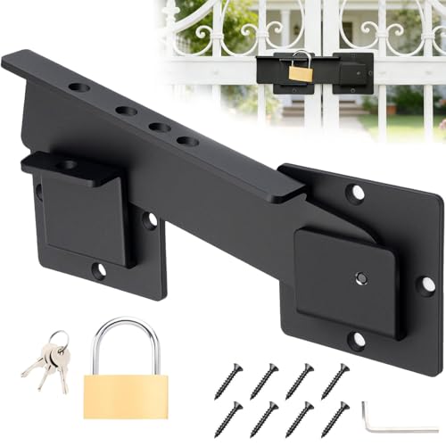 9-Inch Heavy Duty Flip Gate Latch with 4 Padlock Holes 4mm Thick Carbon Steel Adjustable Door Latch for Sliding/Swing Gates, Barn, Shed, Garage, Yard, Fence (9 inch (Included Lock)) - size: 9 inch(Included Lock)