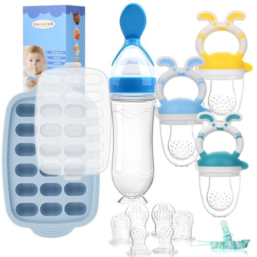 Food Feeder Baby Fruit Feeder Baby Breastmilk Popsicle Molds-& Baby Fruit Feeder-WAJIAYON Silicone Baby Food Freezer Tray,Baby Food Pacifier Feeder and Teether Easter Bunny Gifts for Boys and Girls - color: 1-Purple