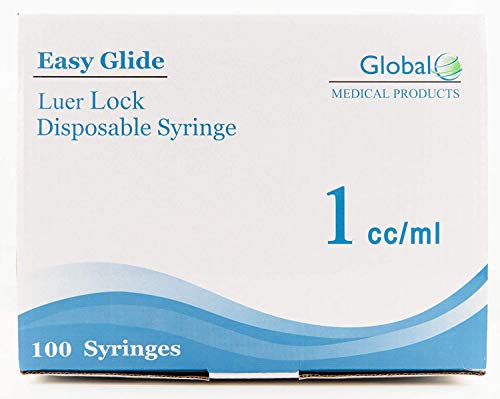 Easy Glide 1ml 1cc Sterile Syringe Luer Lock Tip, No Needle, Pack of 100