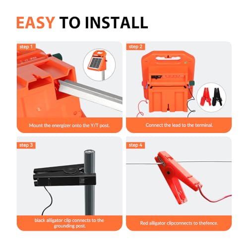MINI400 30 Miles Solar Electric Fence Charger, 0.4 Joule Solar Electric Fence for Livestock, Horses, Cattle Sheep, Solar Fence Charger with Day or Night Mode, Easy Installation - size: MINI400