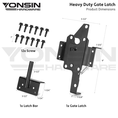 Self Locking Gate Latch Heavy Duty for Wooden Fence Gate, Post Mount Automatic Gravity Gate Lock Door Latch Hardware for Garden, Yard, Secure Pool, Black