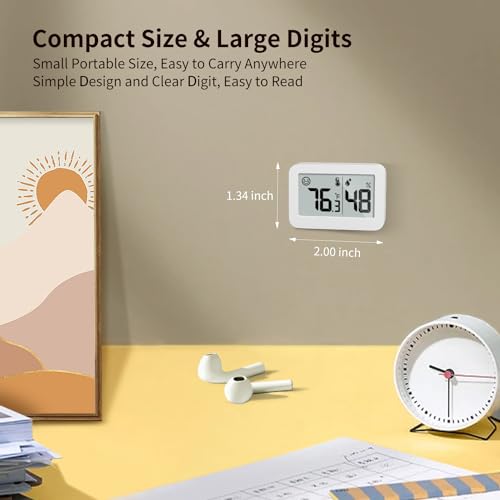 DOOMAY Mini Hygrometer Indoor Thermometer Digital Humidity Monitor 2-Pack | Monitor room temperature and humidity in bedrooms, offices, closets, basements and other indoor spaces - color: White