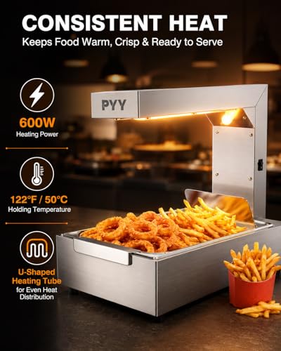 PYY French Fry Warmer - Commercial Food Heat Lamp Food Warmer Light 122°F Free-Standing Warming Fry Dump Station Countertop Fries Warmer Commercial Food Warmer for Chips Churros Buffet Restaurant - size: 10L Fixed Height