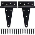 6 Inch T-Strap Gate Hinges, Shed Barn Door Hinges Heavy Duty, Black Tee Hinges for Wooden Fences, Yard Gate, Wrought Hardware Iron Rustproof (2 Pack/Set) - size: 6 Inch