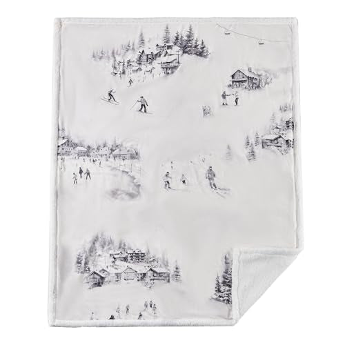 Paseo Road Indigo Hill by HiEnd Accents Ski Toile 54x68 Throw Blanket | Snow Mountain, Pine Tree, Ski Season Print, Cabin Lodge-Style Fleece Blanket for the Couch, Sofa, Bed, or Camping - color: Ski Toile