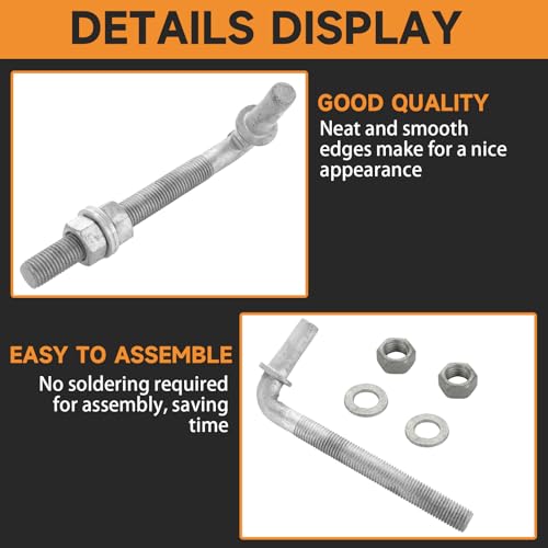 LANIAKEA 6PCS 6" J Bolt Gate Hinge J-Bolt Chain Link Fence Gate Hinge Heavy Duty Threaded Hinges for Cattle Corral Panels - size: 6in