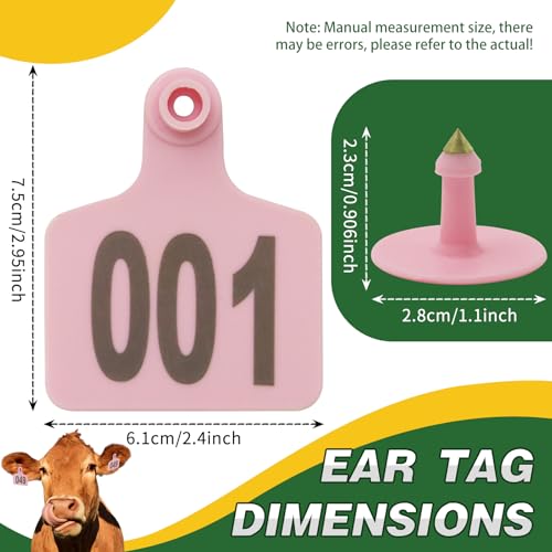 100PCS Cattle Ear Tags Numbered 001-100,Plastic Livestock Ear Tags with Animal Identification Tags for Cattle Cows Hogs Pigs Sheep Goats (Pink) - color: PINK
