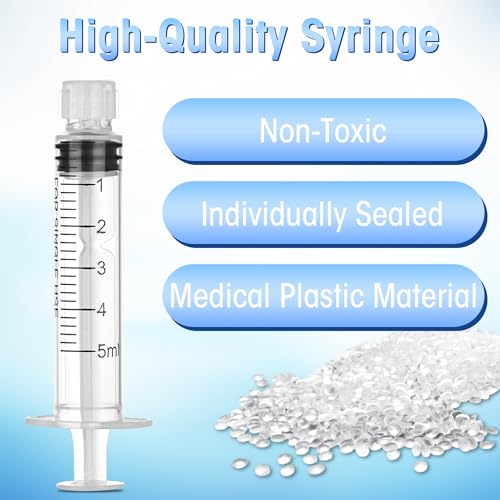 20 Pack 5ml/cc Luer Lock Syringe with Caps, Plastic Syringe without Needle for Liquid, Sterile Individually Wrapped - style: 5mL