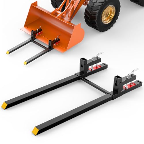 Nilight 60" 4000lbs Clamp on Pallet Forks with Adjustable Stabilizer Bar | Heavy Duty Steel Pallet Forks for Loader Bucket Skid Steer and Tractor - color: 60" Pallet Forks w/ Stabiliser Bar