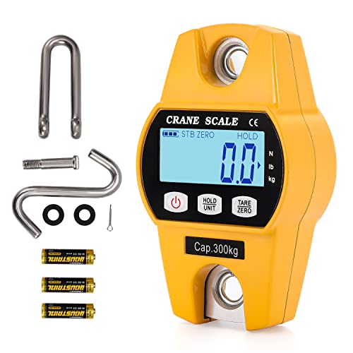 Mini Digital Crane Scale 300kg/600lbs Industrial Hanging Scale Portable Electronic Weighing Crane Scale LCD Display CE/RoHS Certified (300kg/660lb) - size: 300 kg/660 lb, Mini
