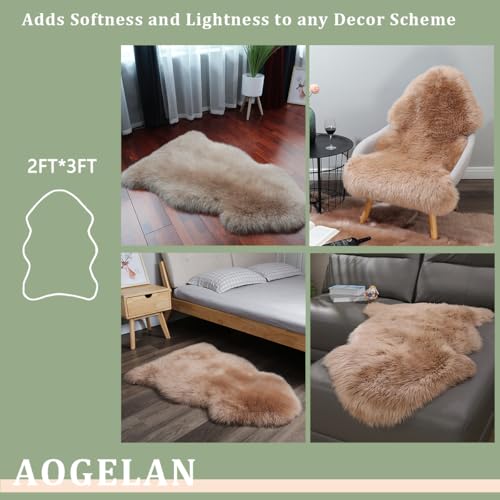 AOGELAN Shaggy Fur Area Rug, Genuine New Zealand Sheepskin Rug, Soft Fur Prayer Pup Carpet Mat, Single Pelt 2ft x 3ft Light Brown | Natural Fluffy Fuzzy Sheepskin Fur Area Rug,Chair Sofa Seat Cover,Living Room,Bedroom,Pets Dogs Mat,Pray Pup Mat,Yoga Mat -