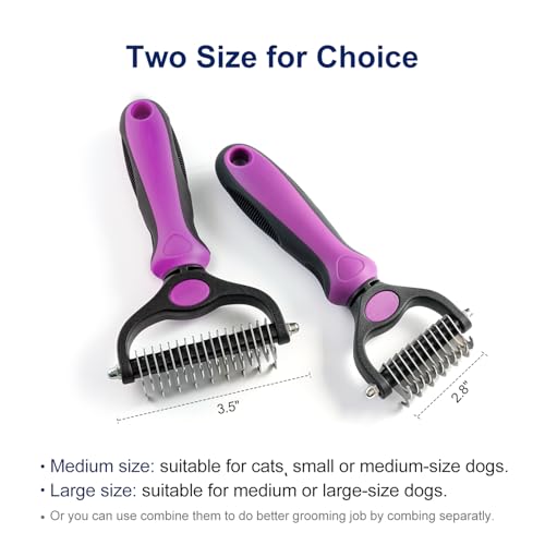 WePet Grooming Rake for Dogs & Cats, Double-Sided Deshedding Brush, Extra-Wide Dematting Tool, Slicker Comb for Undercoat & Loose Hair Removal, Reduces Shedding by 95%, Purple, Large - color: Purple, size: Large