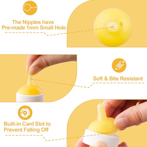 Kitten Nursing Nipple with Syringe, Wide Mouth Angled Puppy Feeding Bottles, with Ventilation Valve Resistant Tearing for Puppies, Kittens, Rabbit, Small Wildlife (L Nipple,Yellow) - color: Yellow, size: Model 3
